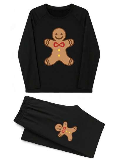 "Gingerbread Man Pattern" Adult Loungewear Set, Ideal For Holiday Fans And Playful Style Enthusiasts, Breathable & Easy-Care.