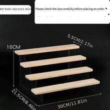 Acrylic Transparent Stepped Display Rack, Desk Organizer For Figurines, Plants, Small Items, Blind Box Display, Wooden Stepped Shelving