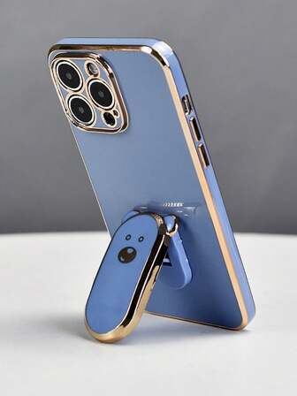 1pc Electroplated Cute Bear Phone Holder, Electroplated Phone Case With Hidden Stand, Shock-Proof Ultra-Thin Protective Cover, Camera Lens Protection, Compatible With IPhone 17/6/7/8/X/XS/XR/11/12/13/14/15/16, Galaxy, Redmi, Honor, OPPO, Realme, Moto, Infinix