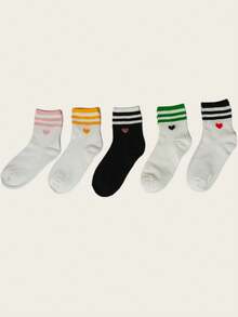 5 pares de calcetines de tobillo para mujer, simples y cómodos calcetines de tripulación con lazos, adecuados para todas las estaciones, con colores aleatorios - Multicolor - Ver 9