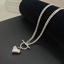 Cute Heart Necklace Dainty 18k Gold Plated Tiny Heart Pendant Choker Small Gold Love Open Heart Chain Necklace Women Simple Gold Necklace Women  Jewelry - 粗體蓬鬆心型項鍊-銀色 - 查看 6