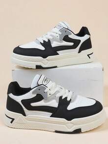 女士厚底运动鞋，春秋新款休闲平底防滑白色鞋，百搭学生鞋 - 黑色 - 查看 1