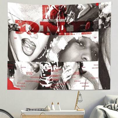 1PC Celebrity Album Tapestry, A Home Decor Tapestry In Soft Peach And Light Beige Fabric, Perfect As An Art Wall Decoration. Ideal For Horizontal Home Decor In Living Rooms, Bedrooms, Offices, And Parties-No Electricity Required. Party Decoration | Modern Decor | Soft Texture