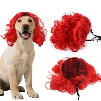 宠物假发角色扮演道具趣味狗狗猫咪装扮合成红发帽子服装头饰配饰万圣节圣诞节用品