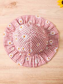 3件套雏菊印花无袖上衣配蝴蝶结领和荷叶边短裤，可爱套装 - 粉色 - 查看 4