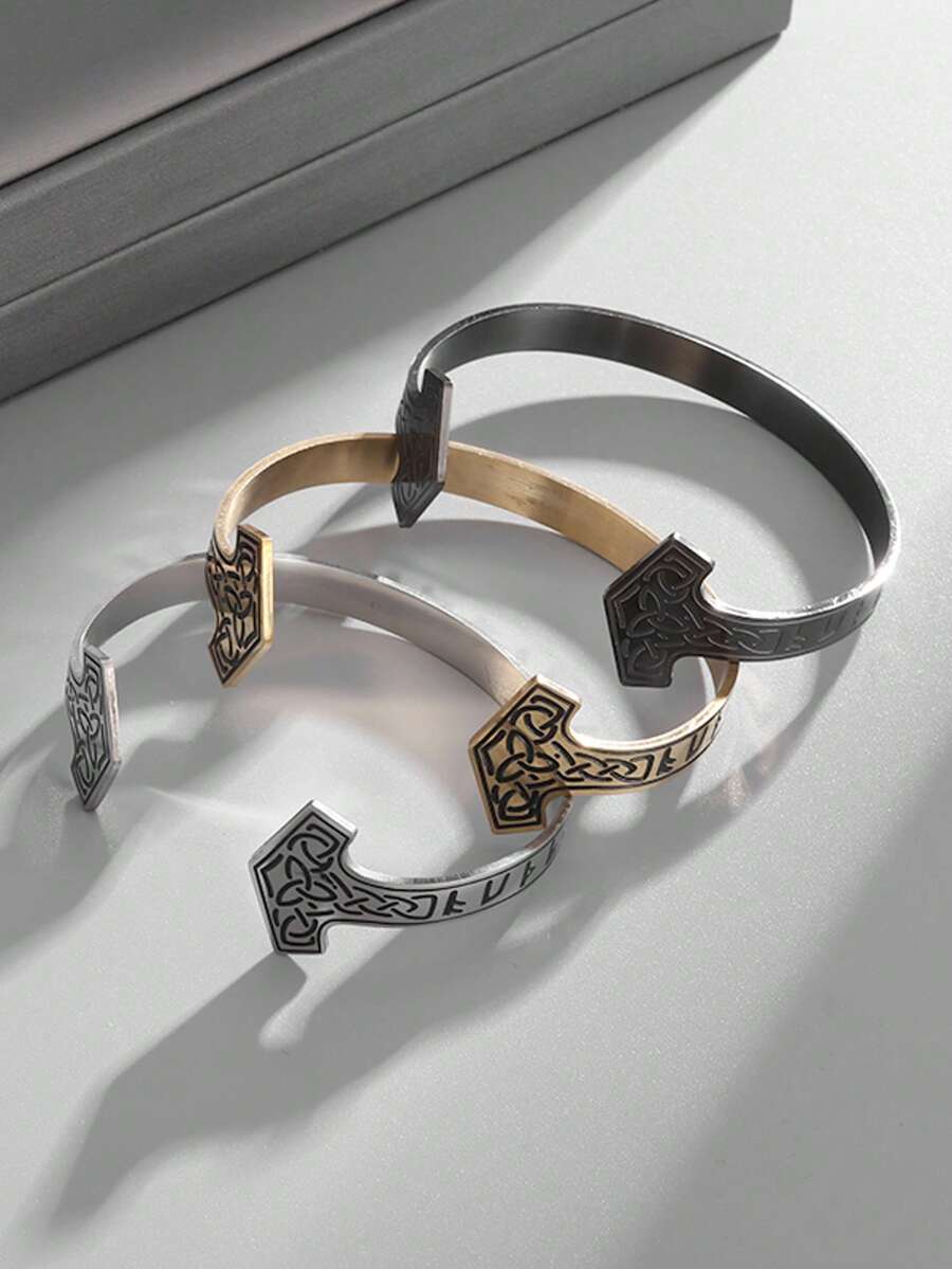 1pc Stainless Steel Gothic Skull Bracelet Unisex Jewelry Punk Hip Hop Fashion Accessories Gift - Double Skull Silver Bracelet - View 1