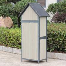 Outdoor Sheds Storage, 2.5x5.6FT Vertical Storage Sheds, Wooden Sheds With Metal Frame, 68" Tall Wood Garden Tool Shed, Metal Framed Tool Cabinet With Adjustable Shelves Large Capacity Storage, Box For Backyard Garden Patio Lawn - Grey - View 2