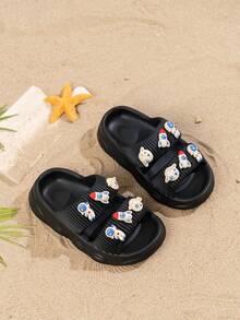 1双儿童/幼儿夏季休闲套脚EVA软舒适时尚沙滩拖鞋，室内外均可穿着 - 黑色 - 查看 10