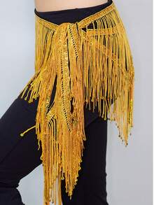 肚皮舞腰链臀巾初学者亮片流苏东方舞腰巾舞蹈表演腰带 - 彩色 - 查看 3