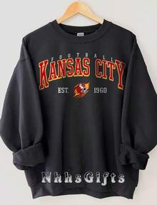 Kansas City Football Sweatshirt, Vintage Style Kansas City Football Crewneck, Kansas City Football Fan Pullover, Kansas City Fan Gifts_1 - màu đen - Xem 1
