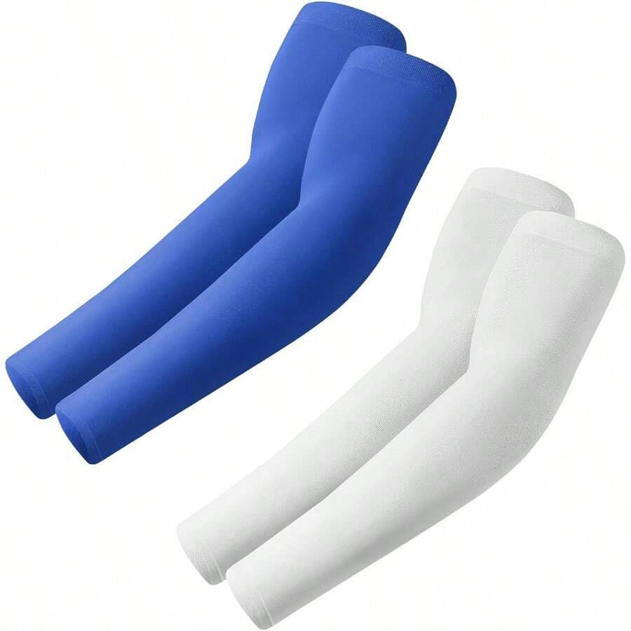 Arm Sleeves Cooling UV Sun Protection Sports Compression For Men/Women - 2 Pairs - White+Blue - View 1