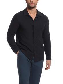 Camisa casual de manga larga con botones y estiramiento, sin necesidad de planchado para hombres - Negro - Ver 6