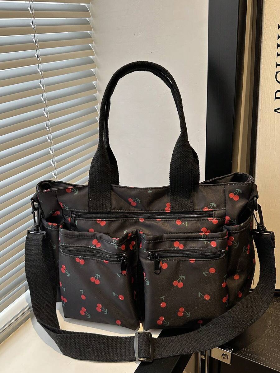 Fashionable Minimalist Large Capacity Multi-Pocket Shoulder Tote Bag, Suitable For School, Work, Travel And Business - Black - View 1