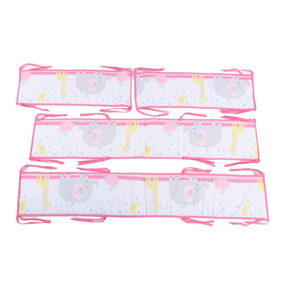 Acolchado para los lados de la cuna, forro de cuna respetuoso con la piel con estampado lindo de tiras sólidas para niños para el hogar - Rosa - Ver 1