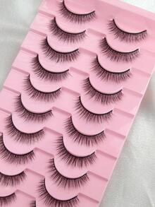 Hinarin 10 Pairs Wispy False Eyelashes 9MM Natural Short Strip Lashes Crossed Fluffy 3D Faux Mink Lashes Black Band Long-Lasting Fake Eyelashes Enlarged Double Eye Portable Fake Lashes For Making Up Supply