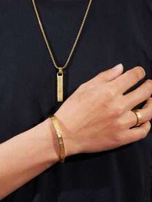 3pcs/Set Stainless Steel Roman Numeral Jewelry Set For Men, Bracelet Necklace Ring, Personalized Accessory, Valentine's Day Gift - Multicolor - View 1