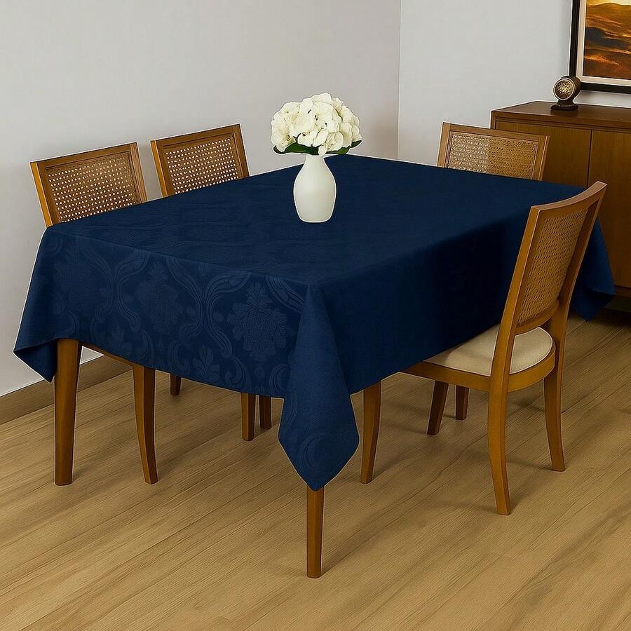 Durable And Elegant Rectangular Jacquard Fabric Tablecloth For 4, 6, Or 8 People - Luxury Promotion. - 藏蓝色 - 查看 1
