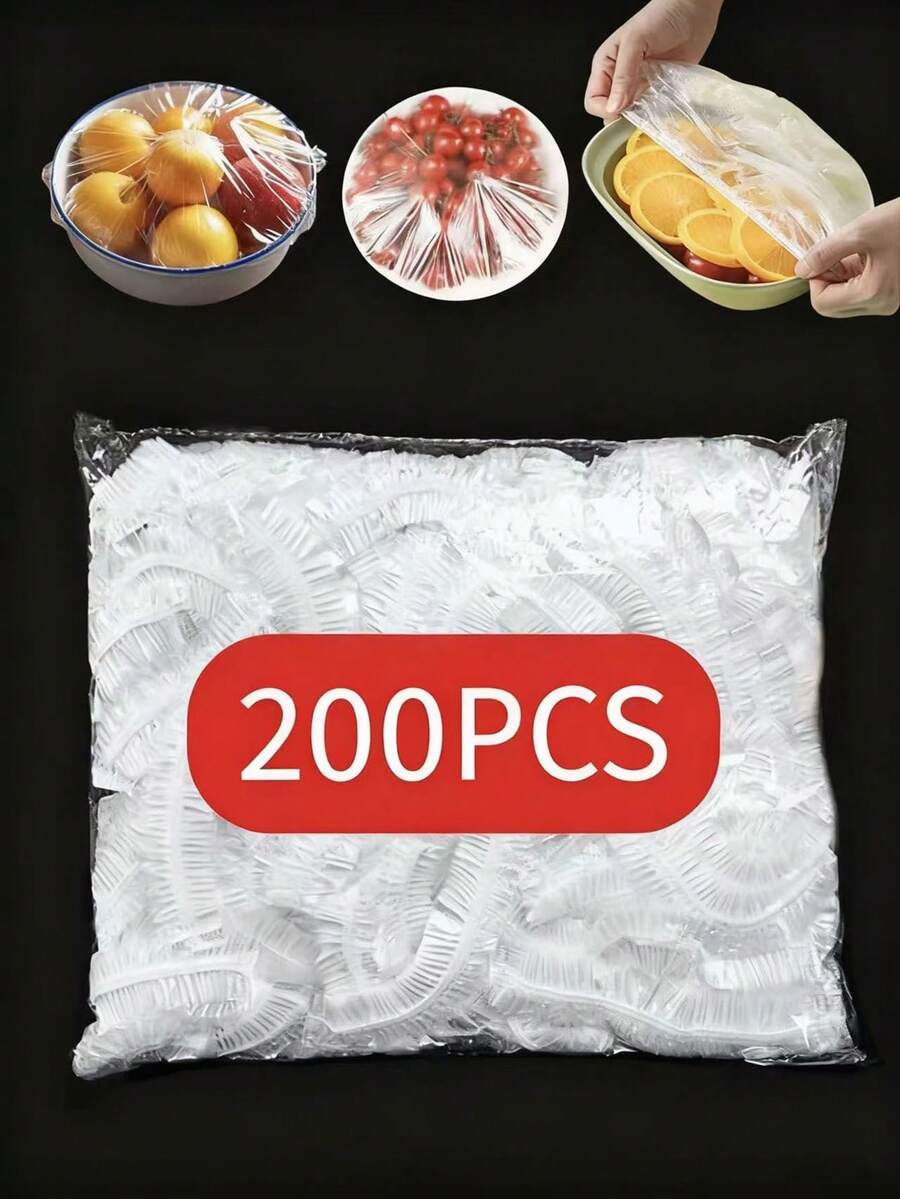 200pcs Transparent Plastic Lids With PE Film, Suitable For Covering Bowls, Leftovers, Essential For Kitchen To Keep Food Fresh - Multicolor - View 1