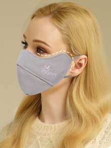 1/3 Stücke schwarze/rosa Gesichtsmaske für Frauen, hält warm und ist atmungsaktiv, kurzer Kinnschutz aus Samtgewebe, geeignet für Herbst und Winter mit bestickter Hasengesichtsmaske