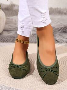 New Fashionable Minimalist Versatile Macaron Color Ribbon Lace-Up Ballet Flats - Green - View 4