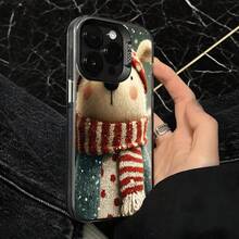 Funda de Teléfono Oso Blanco con Bufanda Roja y Patrón de Copo de Nieve para  14 Pro Max  13  Galaxy S23 Adecuada para Todas las Estaciones Opción de Regalo Ideal - Plateado - Ver 4