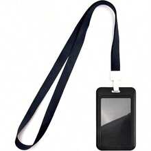 Black Lanyard With ID Card Holder, Transparent Window For Office, School, Credit Card, Access Card, Key Card, Driver's License And Pass - Black - View 6