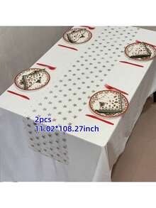 1/2pcs Red Star Foil Table Runner, 11.02*108.27 Inches, Suitable For Holiday Parties, Family Gatherings, Holiday Decorations, Weddings, Banquets, Indoor And Outdoor Dining Table Centerpiece - Multicolor - View 10