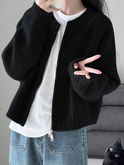 เสื้อคาร์ดิแกนถักแบบสองทางซิป เสื้อคลุมกันหนาวสไตล์ชาติพันธุ์ สำหรับผู้หญิง, ฤดูใบไม้ร่วง/ฤดูหนาว, กลับสู่โรงเรียน