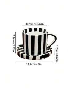 一套北欧条纹咖啡杯碟，简约办公拿铁陶瓷杯，家用马克杯碟