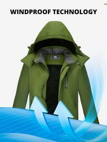 CAMEL CROWN Men's Ski Jacket, Warm Snow Jacket, Waterproof Windproof Hooded Work Coat, Single Board Ski Jacket - Green - View 2