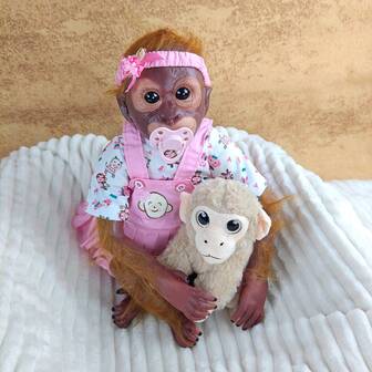55CM Half Glue Cute Monkey Reborn Doll Cloth Body With Pasted Mohair Play House Toy Birthday Christmas Gift