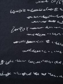 Men's Casual Loose Minimalist Aloof Cat Portrait & English Letter Print Retro Streetwear Knitted Crew Neck Pullover Sweater, Autumn/Winter - Dark Grey - View 9