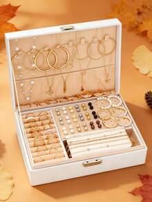 5pcs/Set Fashionable, Elegant, Vintage-Inspired Geometric, Heart, Butterfly, Star, Circle, Square, Twisted, Faux Pearl, Rhinestone, Shiny Metal Necklace + Earrings + Ring + Bracelet Jewelry Set, Suitable For Holidays, Parties, Dates, Gifts, Daily Wear (No Box) - Yellow Gold - View 7