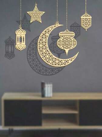 Stjärna & Måne Ihålig Trähängande Dekor, DIY Juldekoration Lämplig För Hem, Fest, Bröllop, Födelsedag Och Andra Tillfällen