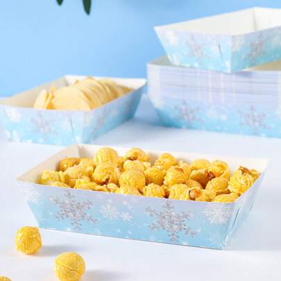 10/24pcs Snowflake Disposable Party Food Boxes, Fries Boxes, Popcorn Boxes, Suitable For Lunch Box, Bakery Bread, Burger Restaurant
