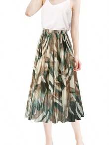 Kingfancy Women's Pleated Skirt Chiffon Elastic Waist A-Line Midi Length Skirt - Nhiều màu - Xem 7