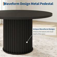 Dragonpad 47Inch Round Dining Table For 4-6, Dining Room Table With Sturdy Waveform Pedestal Base, Black Industrial Circle Kitchen Table For Dining Room, Kitchen, Apartment, Chairs NOT Included - Black - View 5
