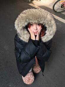 Thickened Warm Padded Coat With Removable Fur Collar