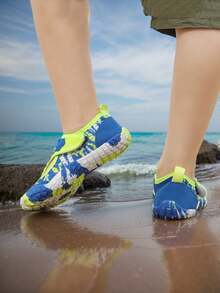 儿童夏季新款水上运动鞋，随机动物纹印花，透气网眼鞋面，低帮设计，速干赤足鞋，男童沙滩/游泳鞋，橡胶防滑鞋底，户外骑行，室内健身瑜伽跑步跳跃多功能训练鞋 - 藍色 - 查看 9