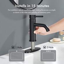 Matte Black Bathroom Sink Faucet Single Handle Vanity Faucet With Pop-Up Drain And 2 Hoses - Black - View 6