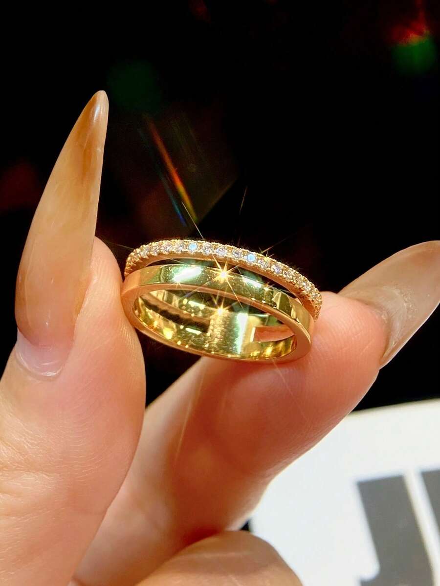 1pc Unique Romantic Hollow Single Layer Full Diamond Moissanite Wedding Ring, S925 Sterling Silver Luxury Engagement Ring, Promise Ring, Anniversary Ring, Women's Jewelry Gift, Christmas Gift - Hollowed-out Single-layer Full Diamond Moissanite Ring - View 1