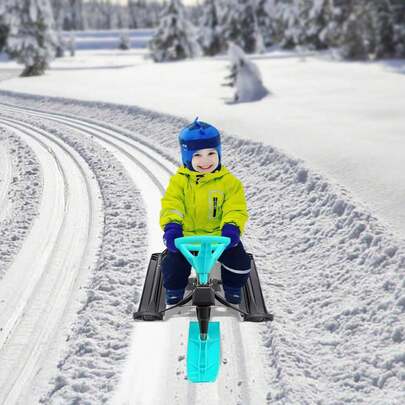 Christmas Snow Racer Sled Ski Sled Slider Board Black Red  220.5lb Load Capacity Winter Outdoor Festive With Steering Wheel Anti-Slip Pedal