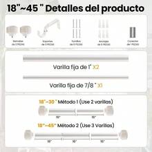 Barras de cortina blancas para ventanas de 46 a 114CM, barras de cortina ajustables de alta resistencia de 2.54CM de dimetro, 122CM de longitud mxima con remates decorativos dentados - Vintage blanco + 46 a 114 CM - Ver 8