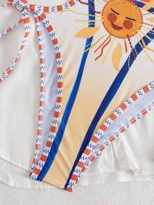 2026 New Fruit & Ocean Printed Ocean Element Print Women One Piece Swimsuit, For Summer Beach Vacation Sexy Beach Party Casual Outfits. - Orange - View 4