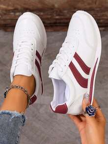 1 Pair Soft Sole Anti-Slip Fashionable Casual Sneakers, Suitable For Teenagers, Spring/Autumn - Red - View 4