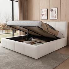 Upholstered Bed, Double Bed, 180 X 200 Cm, Slatted Base, Beige Loop Upholstered Headboard, Hydraulically Adjustable, With Large Storage Space. - Beige - View 12