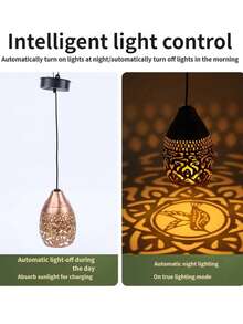 1件铁艺太阳能蜂鸟吊灯，蜂鸟泪滴吊灯，镂空花卉花园灯，防水户外花园灯。适用于别墅花园、花园走廊、露台、乡村庭院等场所，营造氛围装饰，也适用于节日和生日等场合。