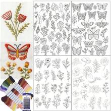 Butterfly & Floral DIY Self-Adhesive Water-Soluble Stabilizer Embroidery Patterns, Washable Preprinted Non-Woven Embroidery Patterns Fabric - Black and White - View 1