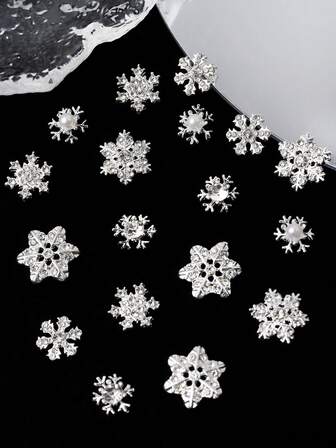 Conjunto de 30 peças de acessórios encantadores para decoração de unhas em estilo natalino, com flocos de neve em liga metálica prateada 3D com diamantes brancos. Acessórios para decoração de unhas em liga metálica com diversos formatos de flocos de neve, ideais para unhas postiças, artesanato DIY, enfeites para unhas, suprimentos para nail art, strass e decorações. Projetado para meninas e mulheres.