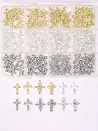 1Box 120Pcs 3D Cross Nail Charms,Cross Nail Decorations For Nail Art, Metal Nail Art Cross Charms For DIY Designs Supplies